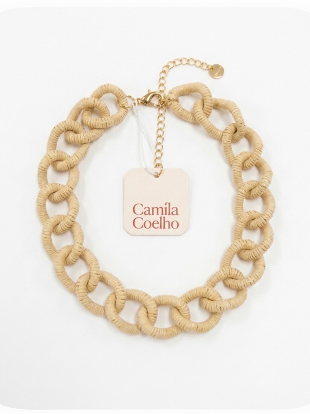 NWT ⚜️ 👑⚜️ Camila Coelho Woven Raffia Link Statement Necklace - Picture 5 of 13